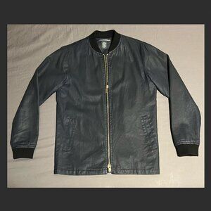 Tunellus Jacket Mens Small Navy Blue Bomber Coated Denim Lined Full Zip Cotton